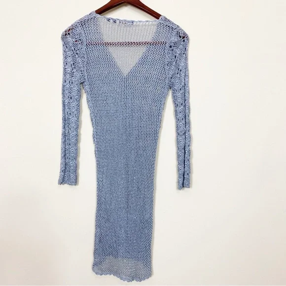 BCBGMAXAZRIA Sweater Cardigan sparkly blue sweater Crochet Size Small 100% Rayon - Picture 4 of 10